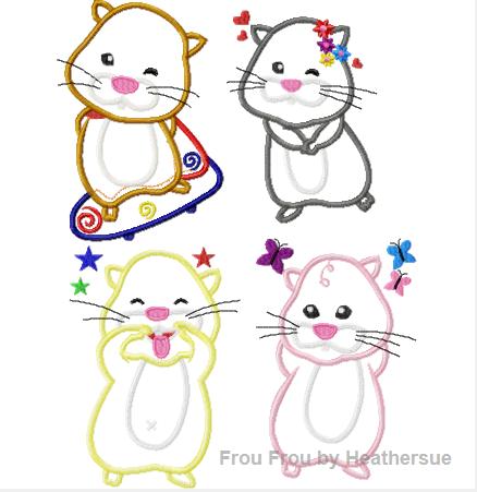 Zum Zum Hamster Pets FOUR design SET- Machine Applique Embroidery Design, Multiple Sizes, including 4 inch