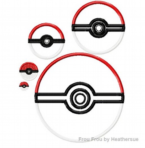 Poke Ball Machine Applique Embroidery Design, Multiple Sizes, including half, 1, 2, 3, 4, 5, and 6 inch