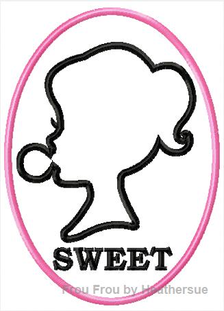 Bubble gum girl Silhouette,  Machine Applique Embroidery Design, multiple sizes, including 4 inch