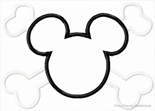 Mister Mouse Crossbones Pirate Machine Applique Embroidery Design, multiple sizes including 4 inch