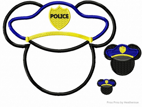 Police Officer Policeman Mister Mouse Head Machine Applique Embroidery Designs, multiple sizes including 1, 2, 3, 4, 5, and 6 inch