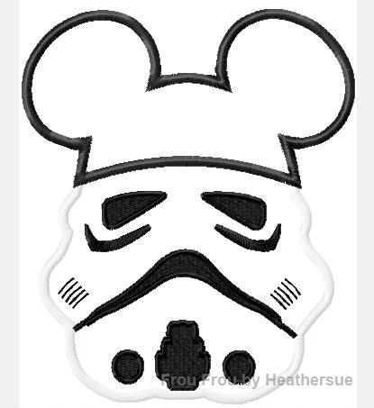 Storm Face with Mouse Ears Space Wars Machine Applique Embroidery Design Multiple Sizes, including 4 inch