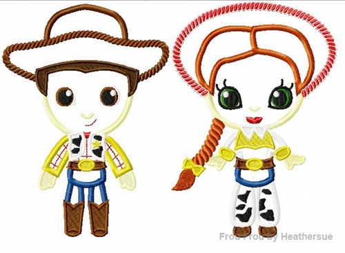 Cowboy and Cowgirl Cuties SET Little Prince and Princess Machine Applique Embroidery Design, multiple sizes including 4 inch