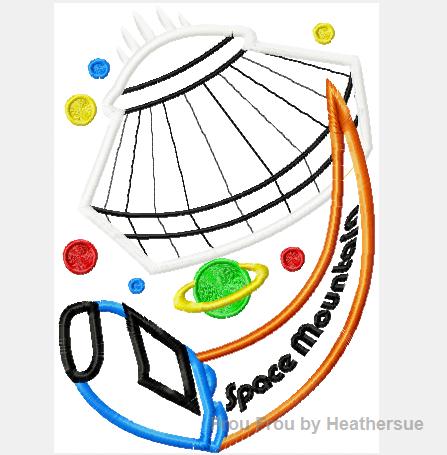 Space Hill Machine Applique Embroidery Design, Multiple sizes including 4 inch