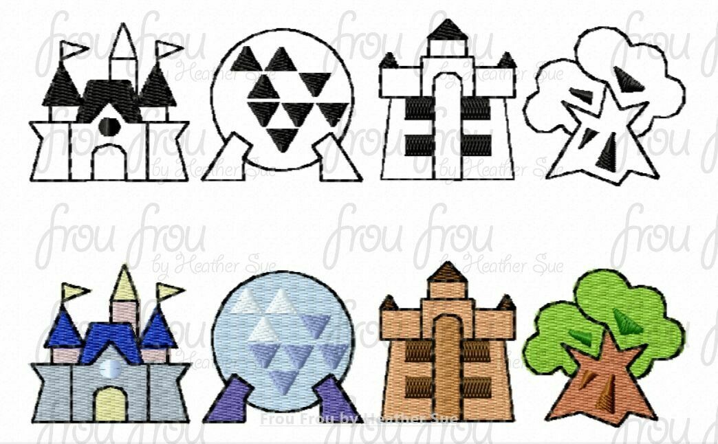 Four parks, One World 2020 Version Filled, no applique TWO designs, Machine Embroidery Design, multiple sizes including 3&quot;- 10&quot;