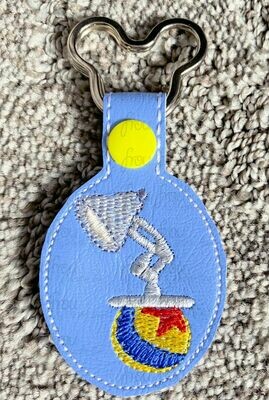 Pix Lamp on Ball Logo Key Fob, short and long tab, velcro or snaps, THREE SIZES in the hoop Machine Applique Embroidery Design- 4", 7", and 10"