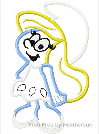Blue Girl Machine Applique Embroidery Design, multiple sizes including 4 inch