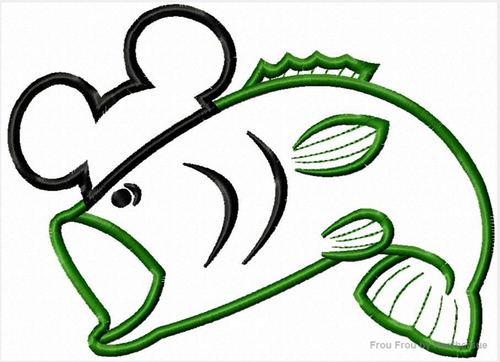 Bass Fish Mister Mouse Machine Applique Embroidery Design, multiple sizes, including 4 inch