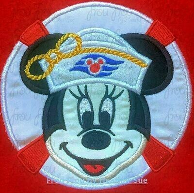 Life Preserver with Sailor Hat Miss Mouse Face Cruise Ship Machine Applique Embroidery Design, Multiple Sizes 4-16 inch