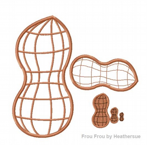 Peanut Machine Applique Embroidery Design, Multiple Sizes, including half, 1, 2, 3, 4, 7, and 10 inch