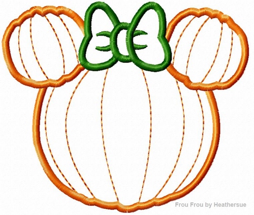 Pumpkin Miss Mouse No Face Machine Applique Embroidery Design, multiple sizes, including 4 inch