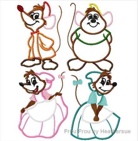 Jack, Gussy, Pearl, and Sue Cindy&#39;s Mouse Machine Applique Embroidery Design, Multiple sizes including 4 inch