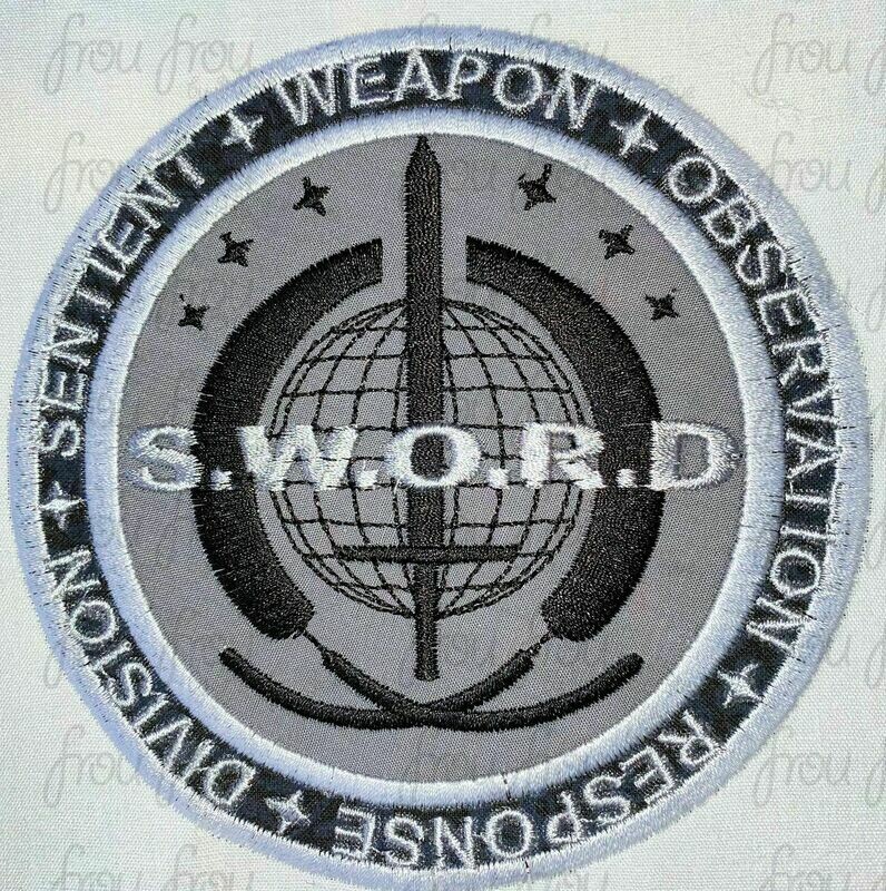 SWORD Agency Superhero Patch Logo Symbol Machine Applique and Filled Embroidery Designs, multiple sizes including 2"-16"