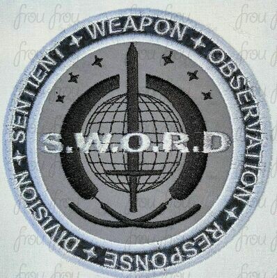 SWORD Agency Superhero Patch Logo Symbol Machine Applique and Filled Embroidery Designs, multiple sizes including 2