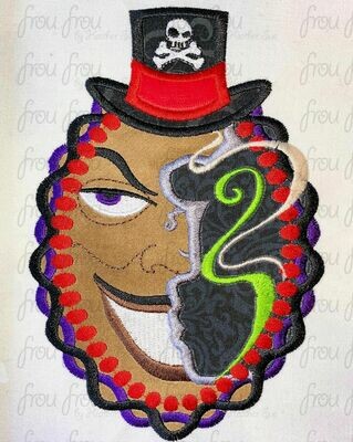 Doctor Facilitator and Tina Princess Profile Silhouette in Frame Villain and Hero Machine Applique Embroidery Design, multiple sizes including 4