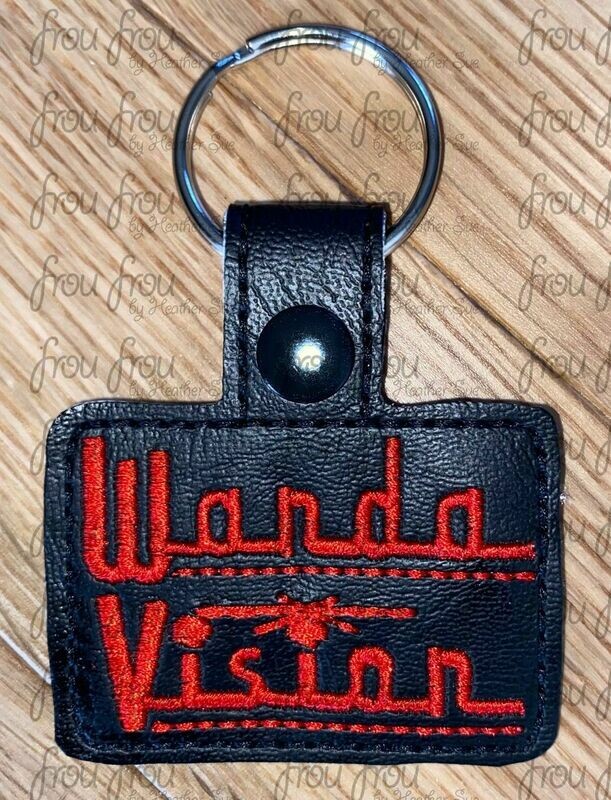 Wandvision Logo Superhero Key Fob, short and long tab, velcro or snaps, THREE SIZES in the hoop Machine Applique Embroidery Design- 4&quot;, 7&quot;, and 10&quot;