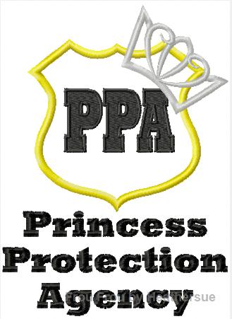 Princess Protection Agency with Crown Embroidery Machine Applique Design Multiple Sizes, including 4 inch hoop