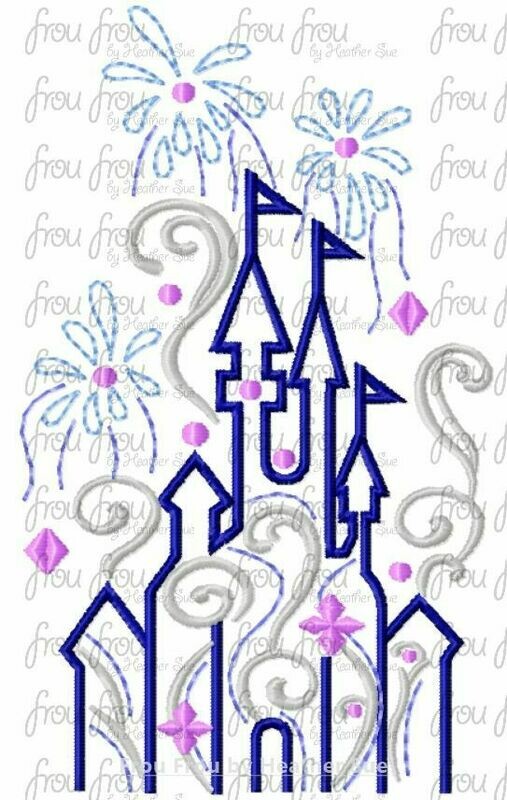 Dis World 50th Anniversary Castle with fireworks Mister Mouse Jacket Clothing Filled Embroidery Design, multiple sizes 4"-16'
