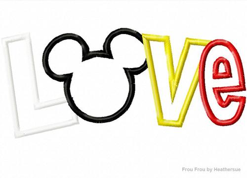 LOVE Mister Mouse Horizontal Machine Applique Embroidery Design, multiple sizes, including 4 inch