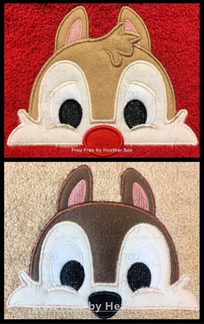 Chep and Dole Chipmunk Peekers TWO Design SET Machine Applique and Filled Embroidery Design, Multiple Sizes, including 2&quot;-16&quot;