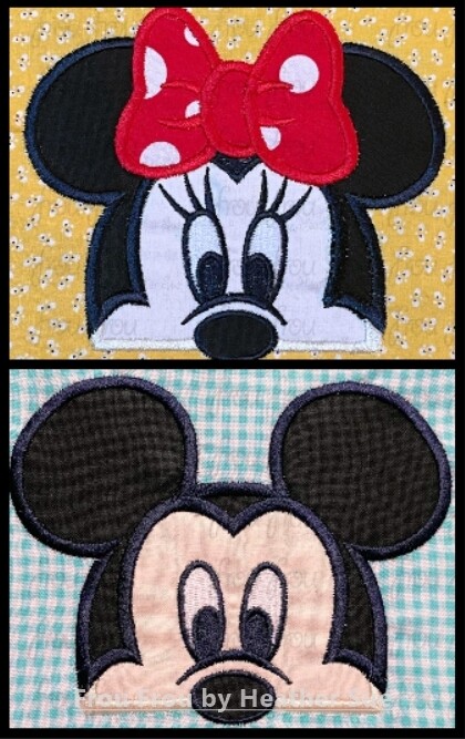 Mister and Miss Mouse Peekers TWO Design SET Machine Applique and Filled Embroidery Design, Multiple Sizes, including 2&quot;-16&quot;