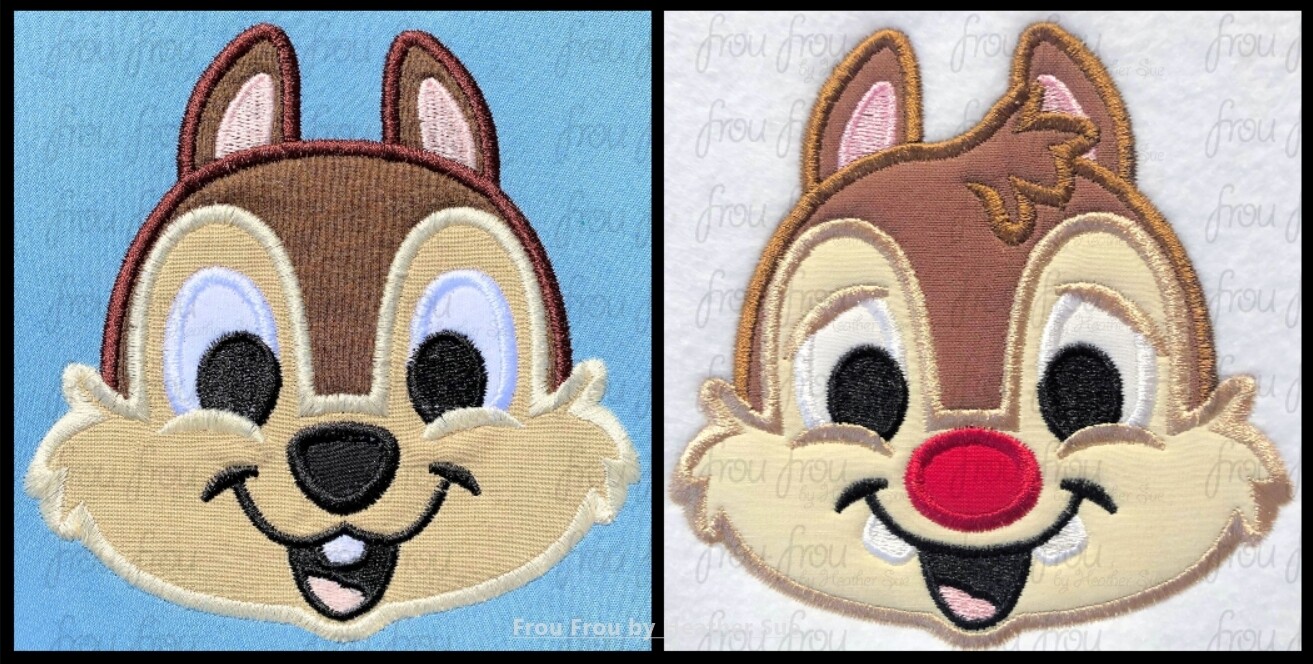 Chep and Dole Chipmunk Just Heads Straight TWO Design SET Machine Applique Embroidery Design, Multiple Sizes, including 3&quot;-16&quot;