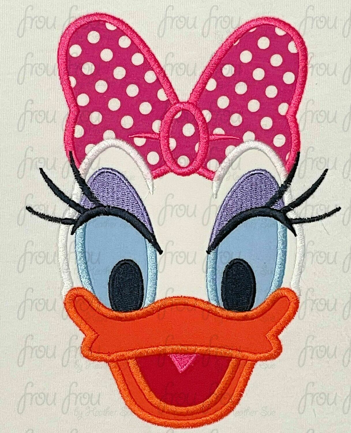 Dasey Duck Just Head Straight Machine Applique and Filled Embroidery Design, Multiple Sizes 2&quot;-16&quot;