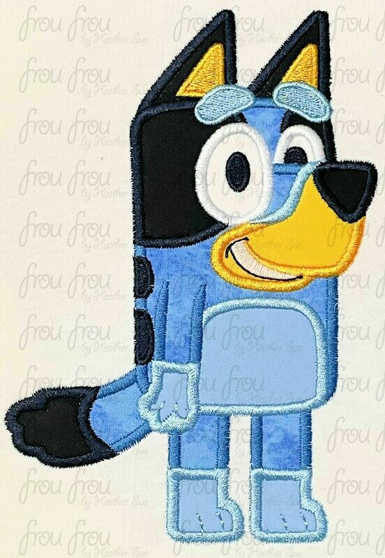 Blue Dog Machine Applique and Filled Embroidery Design, Multiple sizes including 2.5&quot;-16&quot;