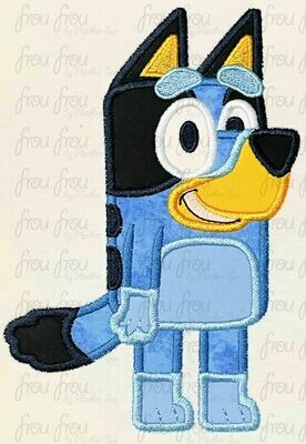 Blue Dog Machine Applique and Filled Embroidery Design, Multiple sizes including 2.5