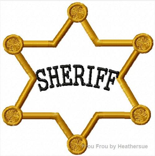 Wood Cowboy Sheriff Badge Machine Applique Embroidery Design, Multiple sizes including 2, 3, 4, 6, and 8 inch