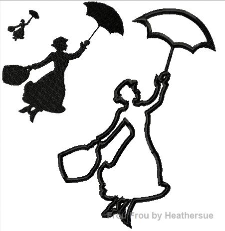 Maria Poppinfresh Silhouette Machine Applique Embroidery Design, multiple sizes, including 1, 2, 4, 7, and 8 inch
