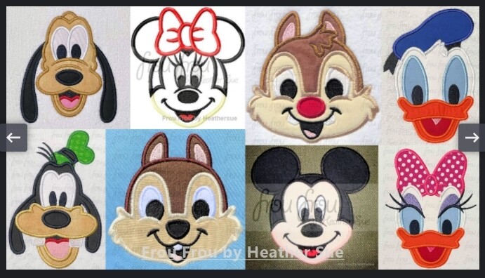 Mister Mouse and Friends Just Head Straight EIGHT Design SET Machine Applique and Filled Embroidery Design, Multiple Sizes, including some in 2&quot;-16&quot;