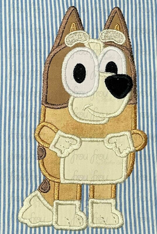 Binga Blue Dog Machine Applique and Filled Embroidery Designs, Multiple sizes including some in 2.5&quot;-16&quot;