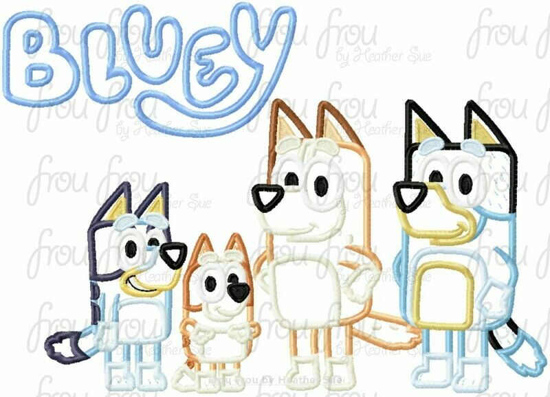 Blue Dog FIVE Design SET Machine Applique and Filled Embroidery Designs, Multiple sizes 2.5&quot;-16&quot;