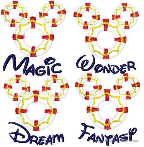Life Preserver Cruise SET Mister Mouse Machine Applique FIVE Embroidery Designs, Multiple sizes including 4 inch