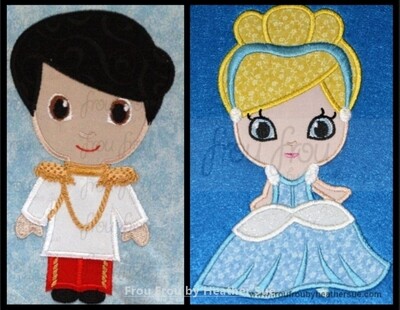 Cindy and Charming Prince Little Cutie TWO Design SET Machine Applique Embroidery Designs, multiple sizes, including 4 inch