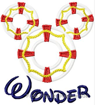 Life Preserver Wunder Mister Mouse Machine Applique Embroidery Design, Multiple sizes including 4 inch