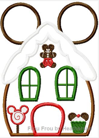 Gingerbread House Mister Mouse machine applique embroidery design, Multiple Sizes including 4 inch
