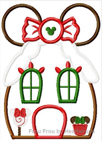 Gingerbread House Miss Mouse machine applique embroidery design, Multiple Sizes including 4 inch