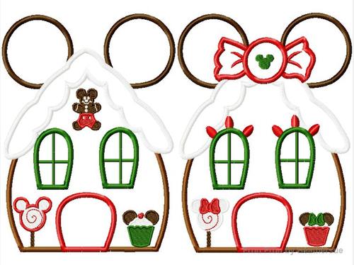 Gingerbread House Miss and Mister Mouse SET machine applique embroidery design, Multiple Sizes including 4 inch