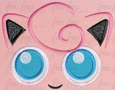 Jigglepuff Poke Man Just Face Machine Applique and filled Embroidery Design 2"-16"