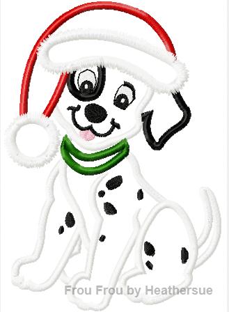 Dalmatian Dog Christmas with Santa hat Machine Applique Embroidery Design, Multiple Sizes, including 4 inch