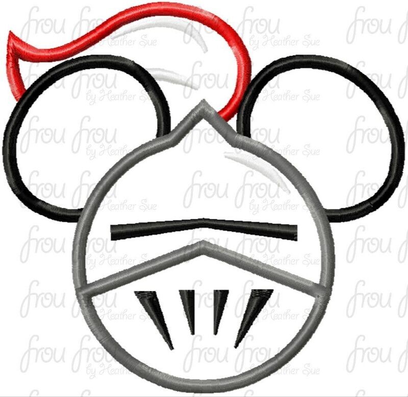 Knight Mister Mouse Head Machine Applique and Filled Embroidery Designs, multiple sizes including 2"-16"