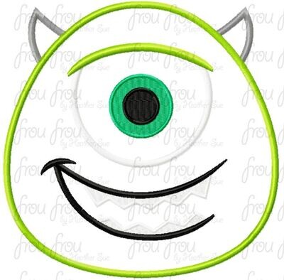 Michael Monster Just Head Machine Applique and Filled Embroidery Design, Multiple sizes 2"-16"