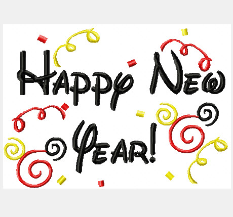 Happy New Year and New Ear Mister Mouse TWO Machine Applique Embroider Designs, multiple sizes, including 4 inch