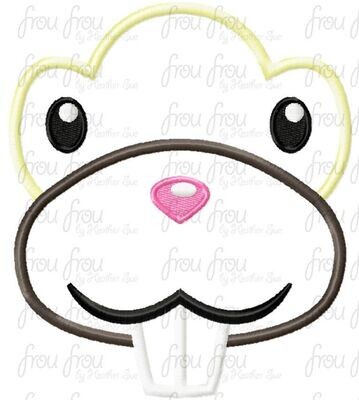 Beedoof Beaver Poke Man Just Face Machine Applique and filled Embroidery Design 2"-16"
