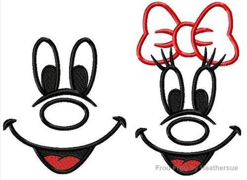 Mister and Miss Mouse Just Face SET TWO Machine Applique Embroidery Designs, Multiple Sizes, INCLUDING 4 INCH