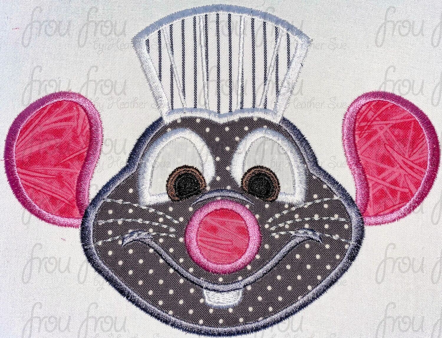Rem Rat A Tooey Just Head Machine Applique and Filled Embroidery Design, Multiple Sizes, including 2&quot;-16&quot;