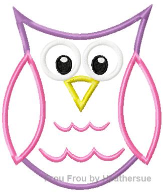 Owl Machine Applique Embroidery Design, multiple sizes, including 4 inch