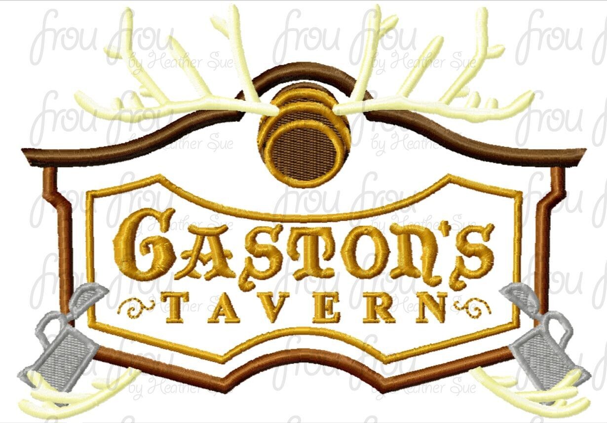 Gason's Tavern Restaurant Logo Sign Wording Machine Applique and filled Embroidery Design, multiple sizes including 3